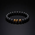 8mm Natural Brown Tiger Eye Beads Matte Frosted Black Onyx Stone Gold Ball Shape Bracelet Bangle Trendy Elastic Yoga Bracelet