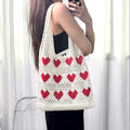 Hot Sale Women's Tote Bags Heart Design Knitted Crochet Hollowed Beach Bag Large Capacity Shopping Bag Bohemian Two for Summer