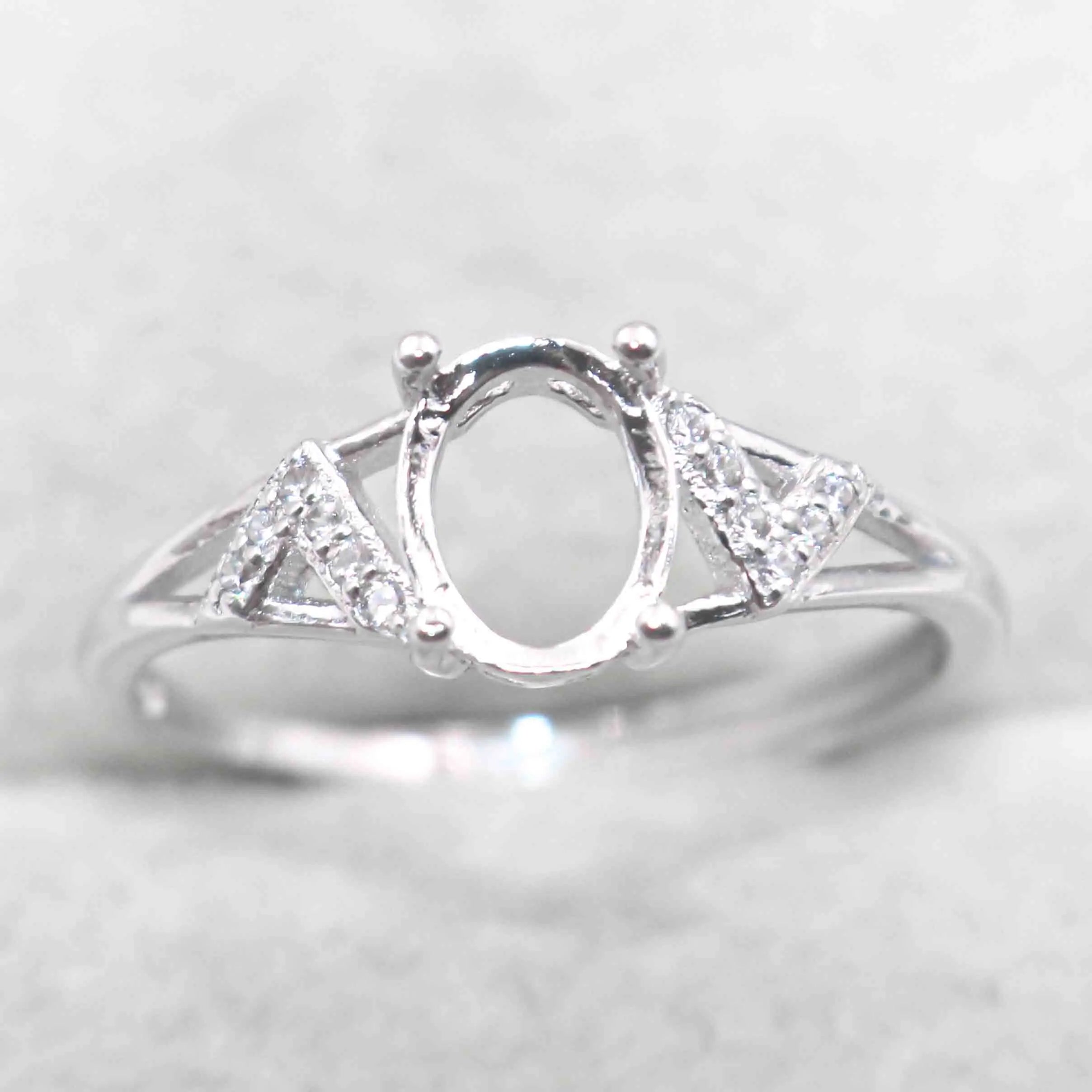 Sterling Silver 6*8mm Semi Mount Ring Empty Frame Blank Support Claw Setting S925 Base Holder Without Center Stone for DIY Inlay