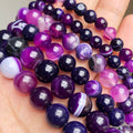 Wholesale Fashion round Purple Stripe Agate Onyx Stone Beads Loose for Jewelry Making-Necklace & Bracelet