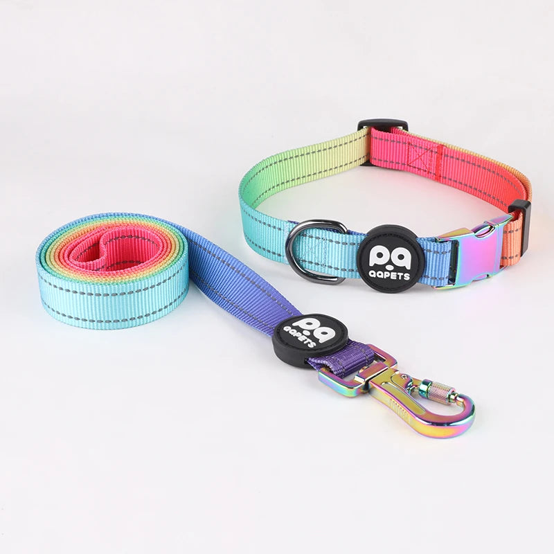 2025 Luxury Custom Design Gradient Dog Collar Leash Set Popular Nylon Material with Metal Buckle Print Sublimation for Pet Dogs