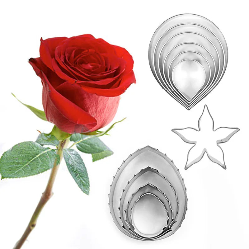 Wholesale 11pcs Stainless Steel English Candy Flower Mold Rose Petals Leaves Calyx Full Set of Die Cutting DIY Fondant Cake