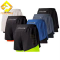 Men's Casual Quick-Drying Fitness Running Shorts Double Layer Black Sport Workout Training Bodybuilding Pants