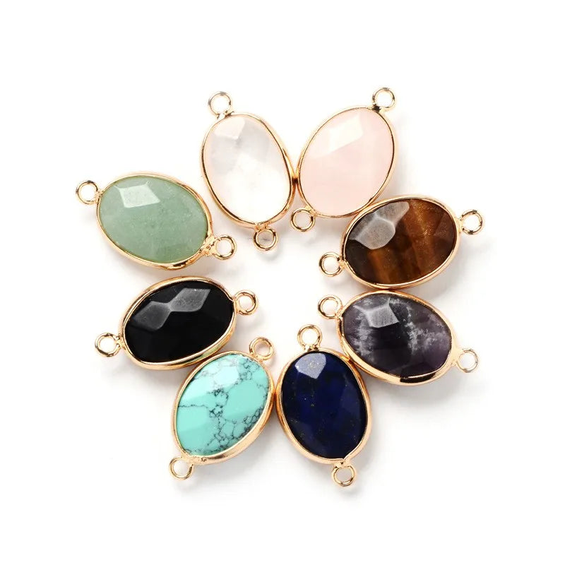 Cut Double Hanging Wrapped Stone 13x18mm Crystal Rhinestone Gold Plated Channel Set Trendy Oval Charm Pendant for Women Men
