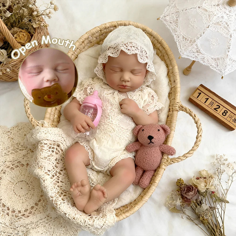Lifelike Real Touch Silicone Reborn Dolls 20" Open Mouth LouLou Soft Full Body Newborn Realistic Details Gift for Baby Shower