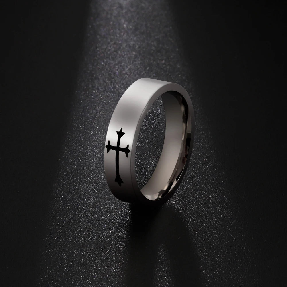 Christian Cross Ring Silver Plated Religious Stainless Steel Rings Men for Women Eternity New Fashion Party Gifts Jewelry
