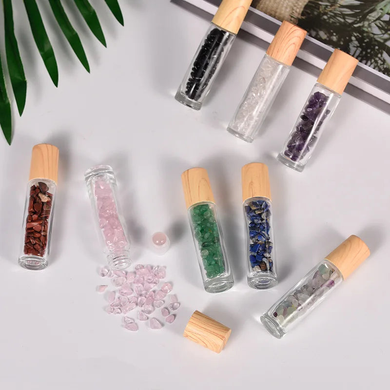 10ml Mini Gemstone Bottles Chip Crystal Stones Healing Energy Essential Oil Diffuser Reiki Semi-Precious Crafts