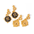 J&D Women's Casual/Sporty Low Key Luxury Stainless Steel Gold Plated Enamel Round Pendant Snake Relief Drop Earrings