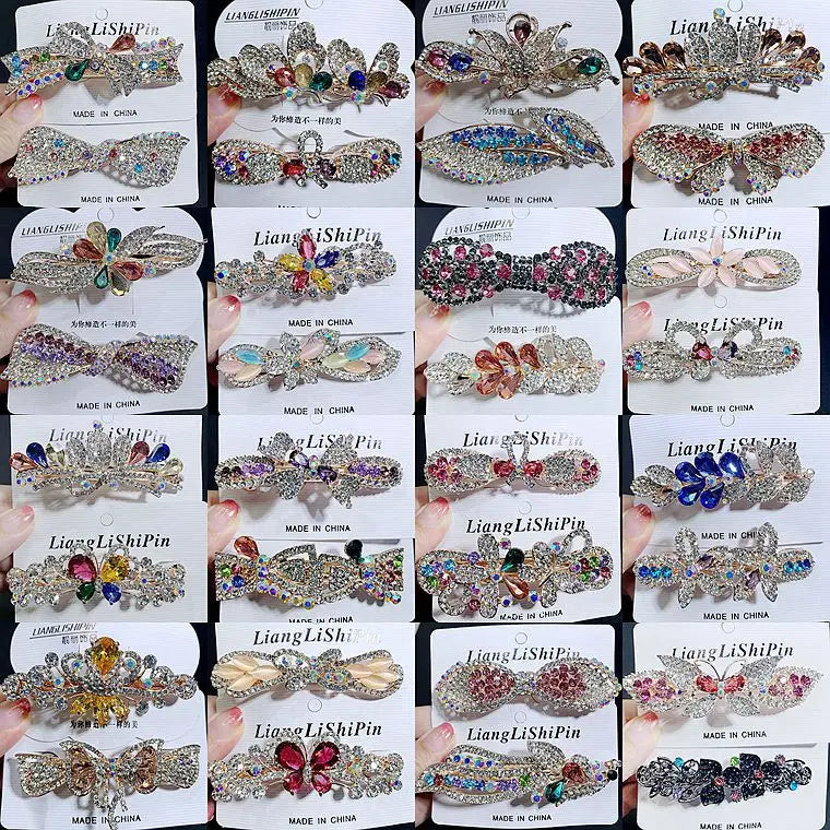 Sparkling Crystal Butterfly Spring Clip Diamond Hair Accessories Rhinestone Headdress Exquisite Hair Clip Horizontal Clip Hair