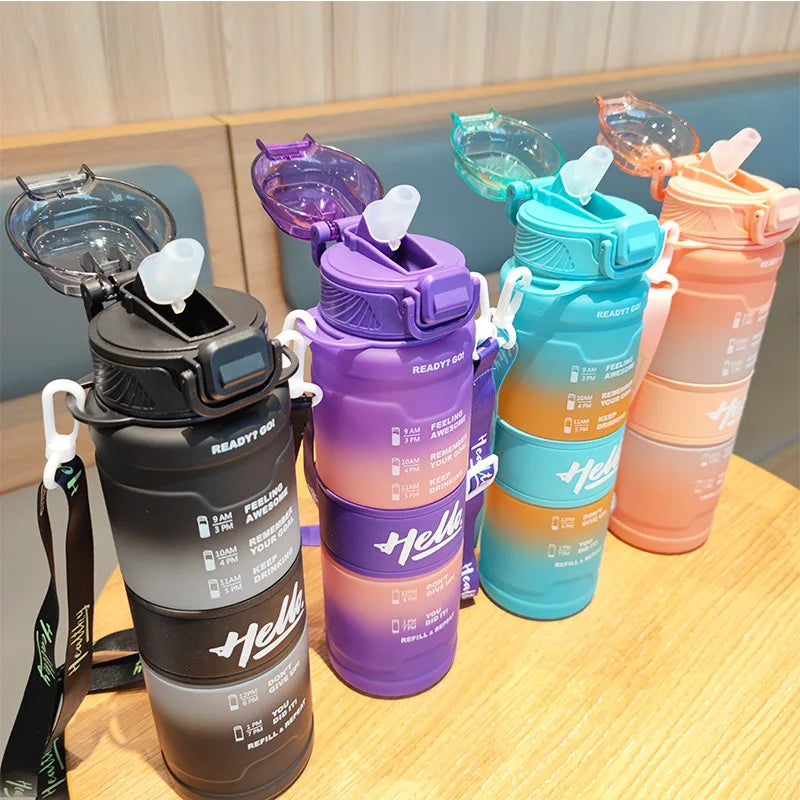 1000ml Large Capacity Summer Drink Cups Gradient Color Frosted Portable Plastic Water Bottle for Outdoor Sport Travel