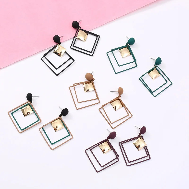 Korean Version Personality Geometric Multi-layer Earrings Fashion Hollow Diamond Earrings for Women
