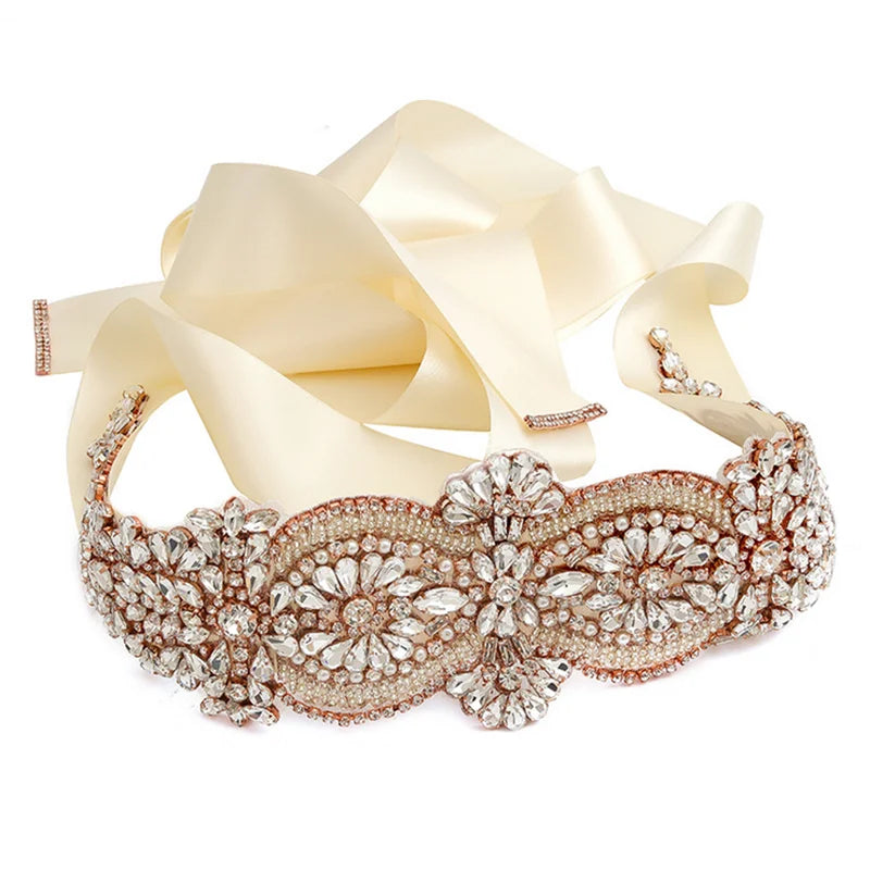 Belt Bridal Girdle Hand Stitched Rhinestone Luxury Wedding Dress Accessories Pearl Zircon Belt Diy Crystal Diamond Rhinestones