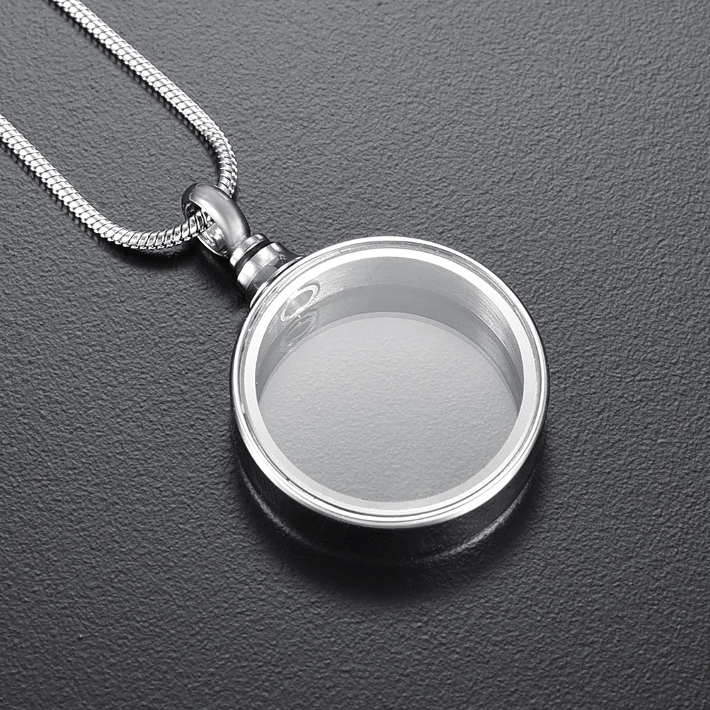 New Round Shape Stainless Steel Cremation Locket Glass Charm Memorial Urn Pendant Jewel Holder Ashes Urn Keepsake Funeral Urn