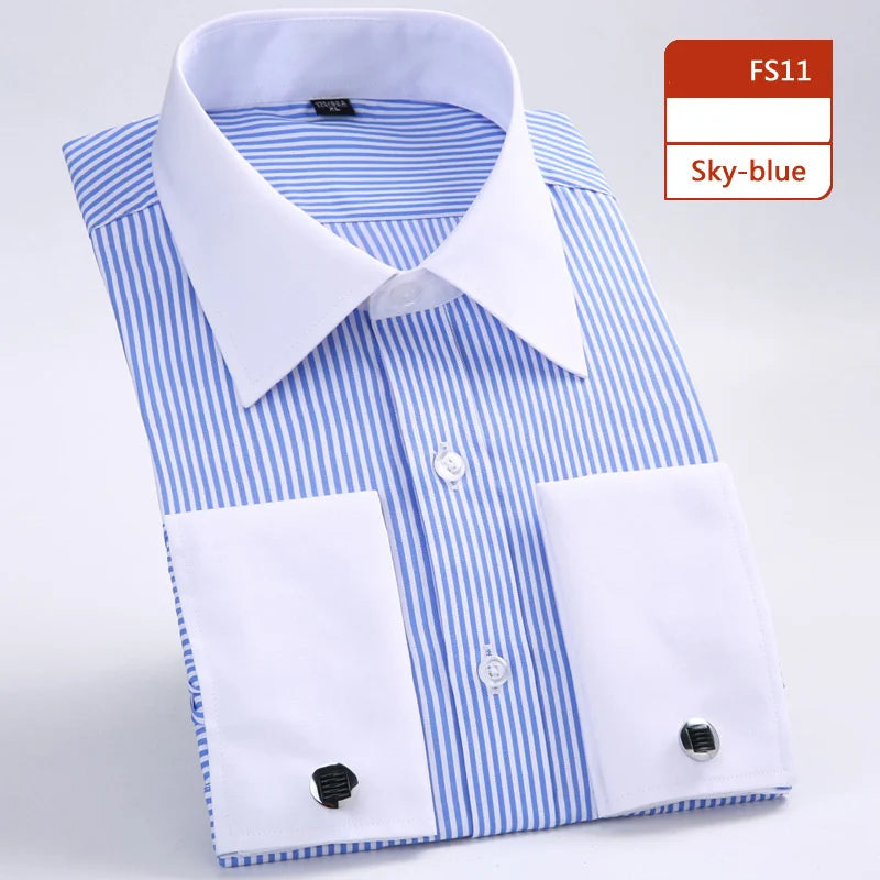 TS2110 Manufacturers Directly Sale Men's Formal Work White Shirts French Cufflink Shirt Oversize Shirt