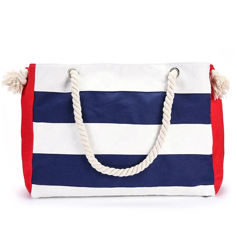 2026 Thick Rope Handle Fashionable Hot Sell Women Stripe Shoulder Shopping Beach Bag