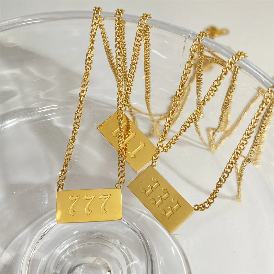 Trendy Lucky Angel Number Necklace Cuban Chain 111 to 999 Gold Plate Stainless Steel 18k Gold Plated Engraving Numbers