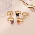 Waterproof Colorful Natural Stone Inlaid Finger Rings Custom PVD Gold Finger Band Women Stainless Steel Fashion Rings Wholesale