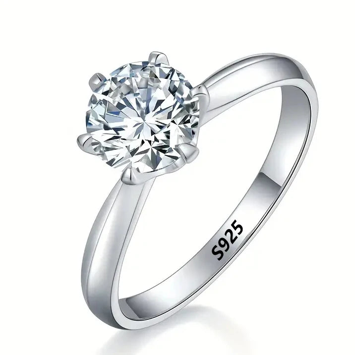 Huitan S925 6 Claws Design Sparkling Imitated Diamond Finger Rings Women Wedding Engagement CZ Rings Sterling Silver Jewelry OEM