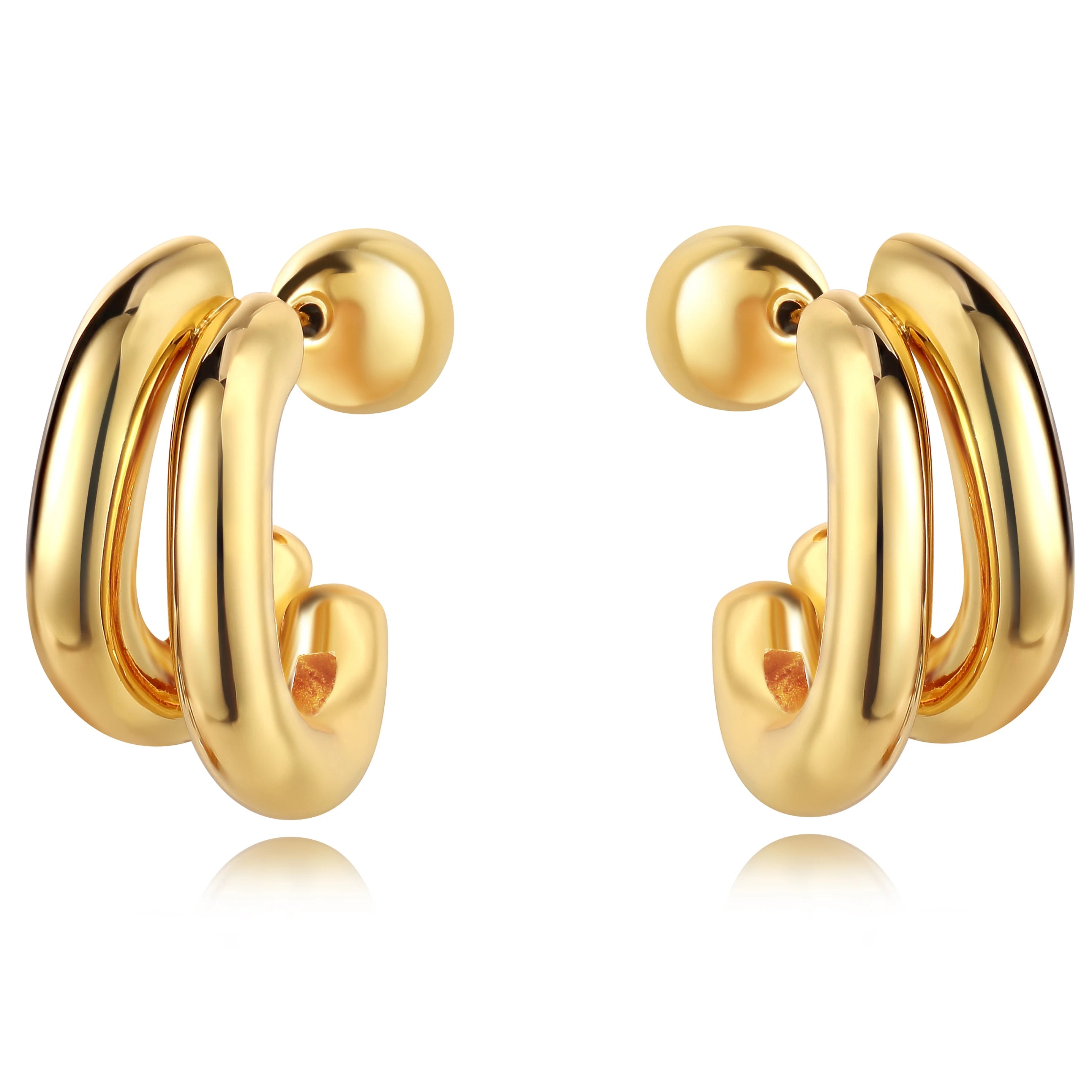 High Fashion Brass Electroplated Gold Glossy Double Layers C-shaped Earrings Two Ways to Wear Women's Jewelry Customized