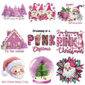 Pink Cartoon Christmas Iron on Patches for Clothes Letter Transfer Iron on Vinyl Appliques Winter DTF Heat Transfer for T Shirt