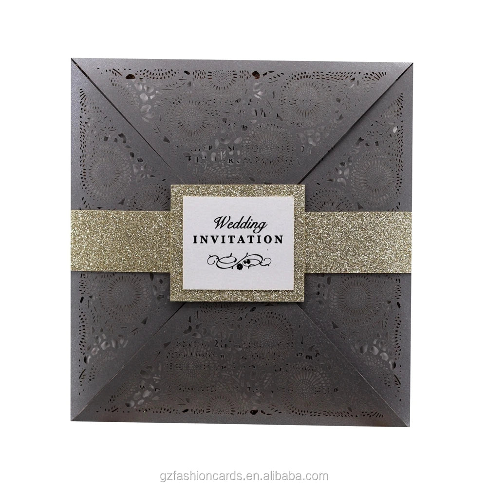Square Invitation Card Silver Gray Laser Invitation Cards Birthday Invitation Cards Save the Date MegaBDM