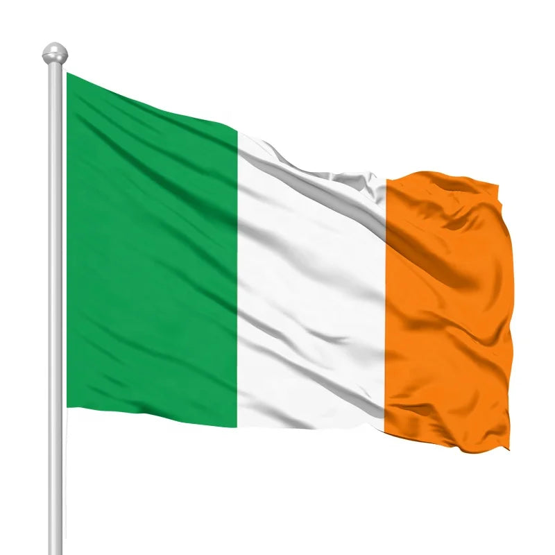 Customized 3x5ft Irish Flag 150-90cm Thick Polyester Fabric Digital Printing Outdoor Hanging Nylon Vinyl Fiberglass Pole