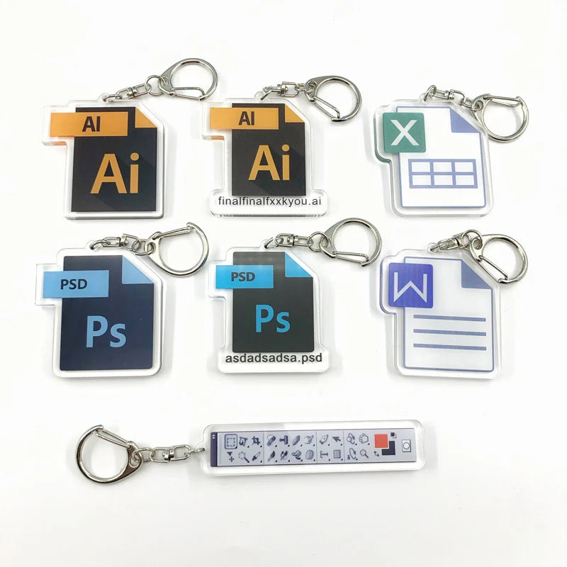 Cartoon Software Ai Ps Keychain Acrylic Photo Designer Key Chain Schoolbag Decorations Pendant Key Ring Women Bag Charm