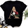 Custom Name Letter Combination Fashion Women T-shirt Casual Black Short Sleeve Tops Flower Letter Font B C D E F G Print Logo