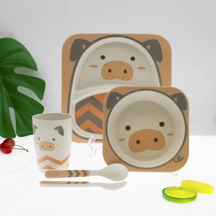 Loncheras Escolares Kids Cartoon Animal Print 5 Pack Set Plastic Children Tableware Dinner Plate Folding Design Healthy & Beauty