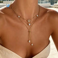 SUMMLY Dainty Heart Zircon Necklace Adjustable Stainless Steel 18K Gold Plated Y Chain Necklace for Women Fashion Jewelry