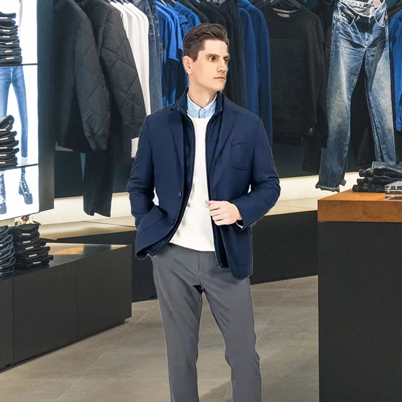 MTM Custom Men's High-End Casual Blazer Dark Blue Jacket Breathable Loose Fit Anti-Shrink Worsted Fabric ODM Adults Suits
