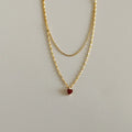 Fashion Gold Plating Sterling Silver Multilayer Heart Pendant Necklace S925 Sterling Silver Red CZ Heart Necklace for Party