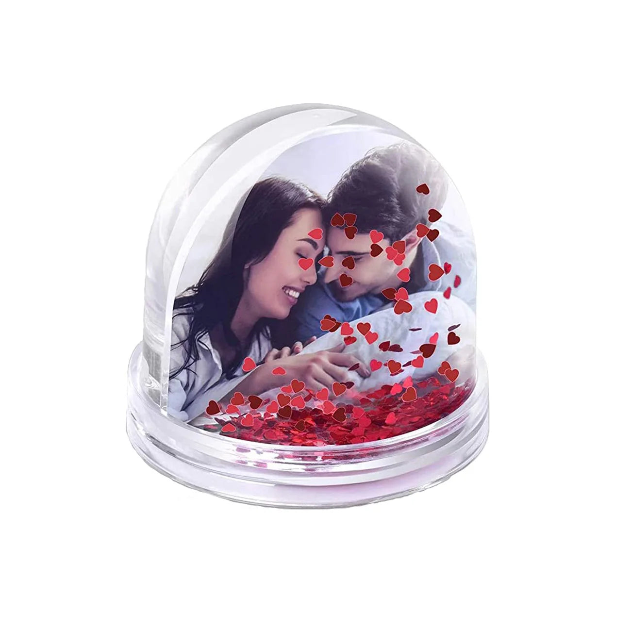 Red Hearts Water Dome Glitter Acrylic Picture Frames Round Liquid Friends Couples Family Plastic Picture Frame Snow Globe