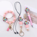 New Cartoon Teacher's Day Leopard Apple Silicone Bead Pen Lanyard Bracelet Wristlet Keychain
