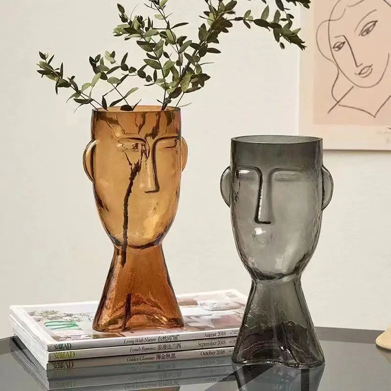European Face Art Glass Vase Desktop Creative Water Hydroponic Flower Vase Living Room Abstract Decoration