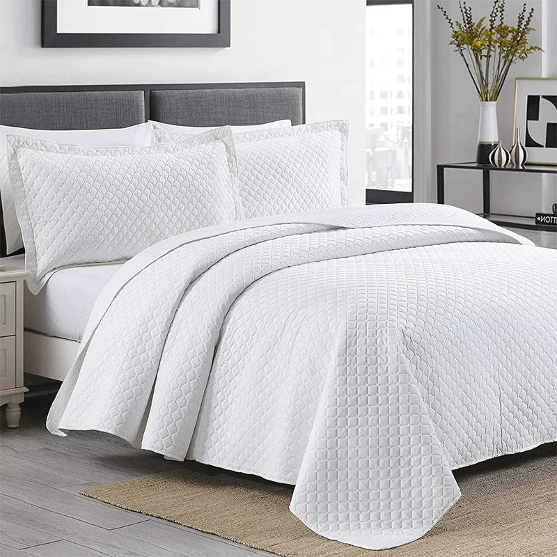 Luxury Floral Cotton Bedspread Quilt Set Solid Color Patchwork Coverlet 3Pcs for King Queen Size Clearance Sale