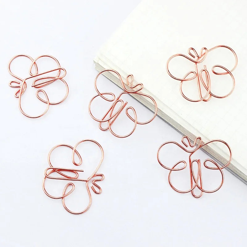 Wholesales Hot Sell Pretty Rose Gold /Gold Butterfly Paper Clip Cute Metal Animal Stationery Paper Clip