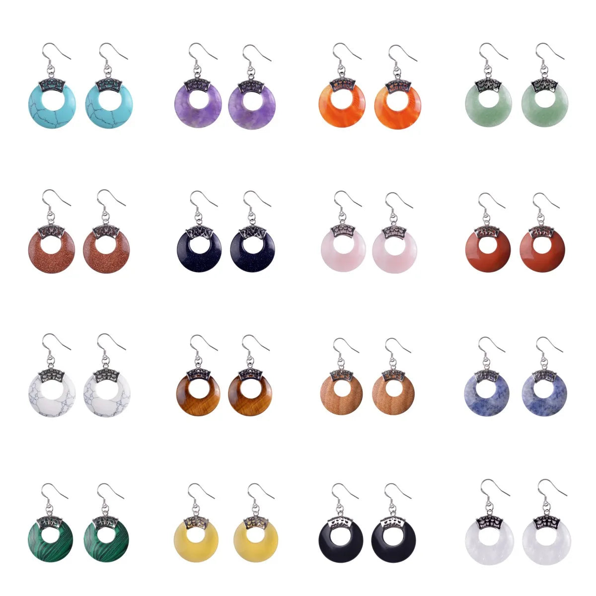 Fashionable Natural Crystal Gemstone Earring for Women Disc-Shaped Reiki Healing Jewelry Earring