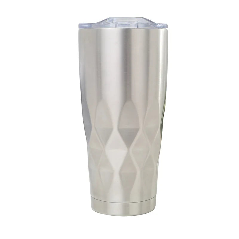 22oz Double Wall Stainless Steel Vacuum Thermos Water Bottle Car Drinking Bottle Rhombus Shape Sports Bottle