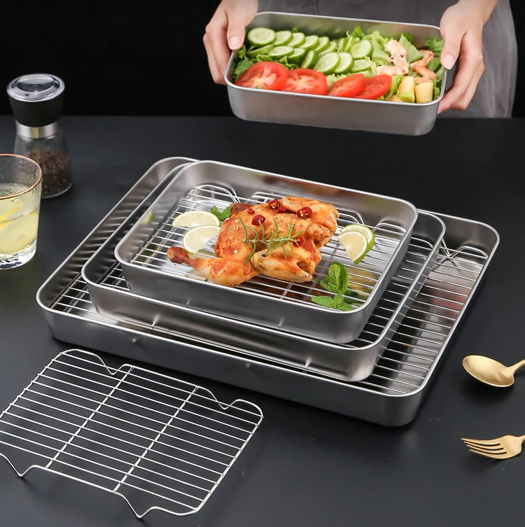 Deep Large Half Baking Sheet Pan Baking Tray Sets Rectangle Silver  Baking Tray for Oven