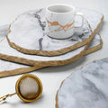 Natural Marble Stone Cheese Bread Plate Kitchen Marble Dish Dinner Board Sushi Bar Storage Plate With Gold Rim