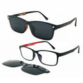 Blue Frame Prescription Eyeglasses with Black Polarized TAC Sunglasses Lenses Solid Pattern Magnetic Clip-On Rimless Men