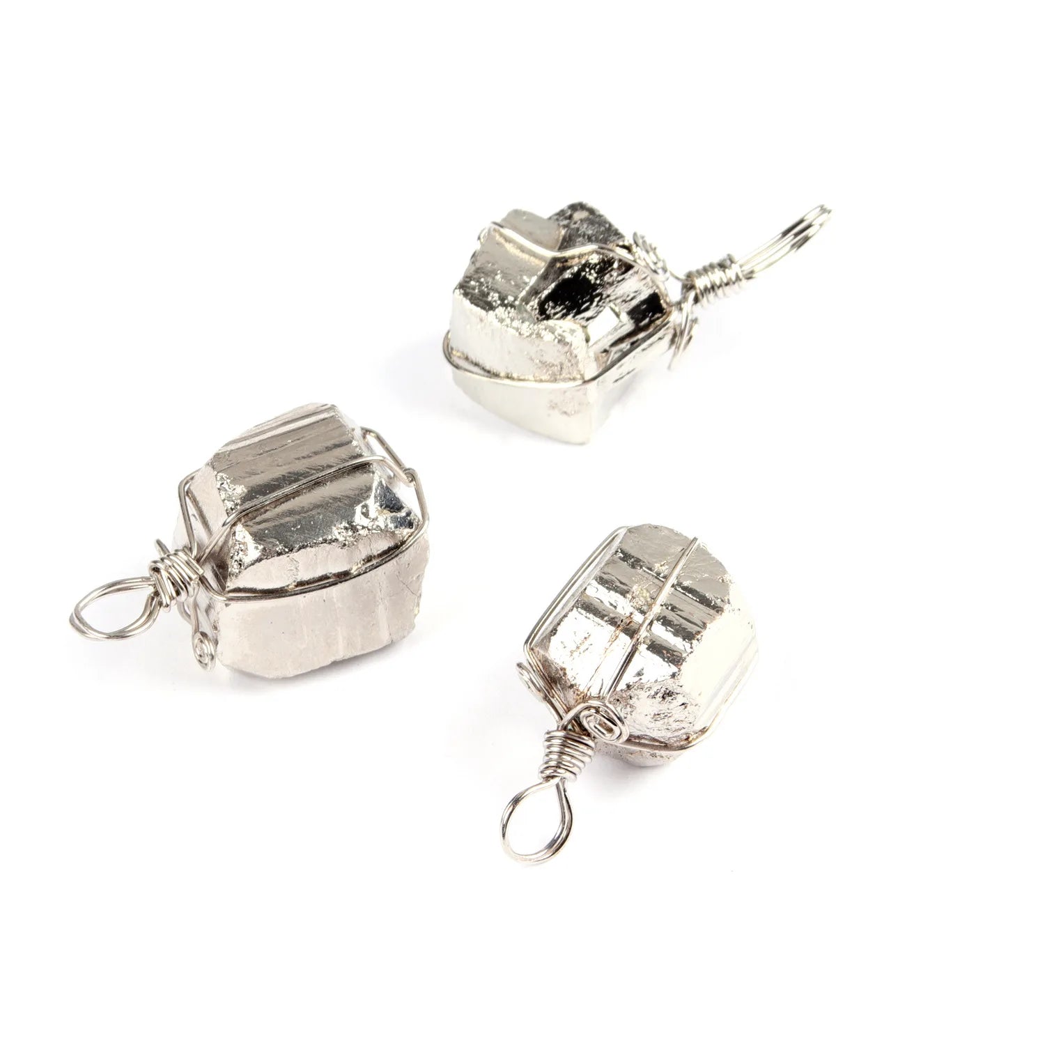 Customize Hand Craft Wire Wrap Natural Pyrite Rock Cube Gemstone Pendant
