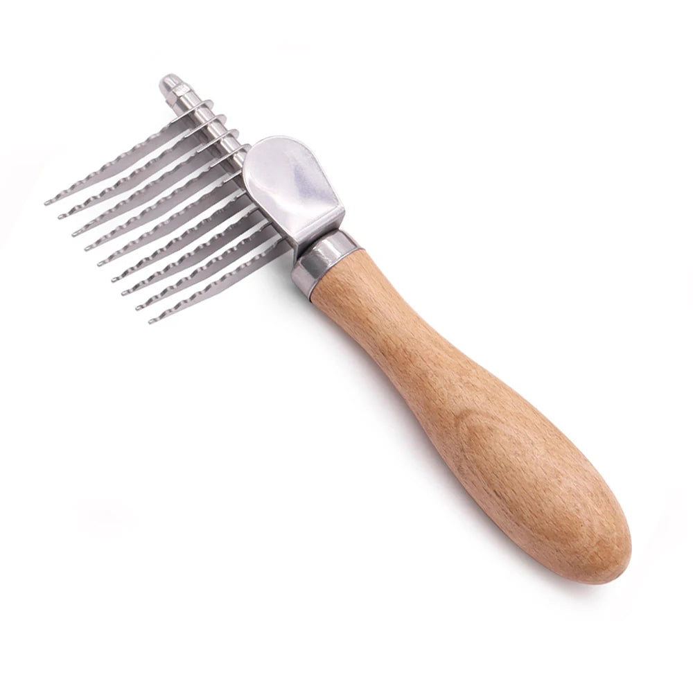 Professional Wooden Handle Cat Dog Pet Hair Dematting Grooming Brush Comb Tool for Detangling Matted or Knotted Undercoat Hair