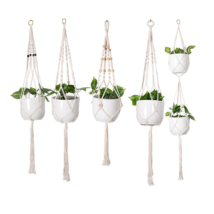 Dropshiping Macrame Wall Plant Hangers Handmade White Cotton Rope Minimalist Garden Home Decor Flower Pot Holder