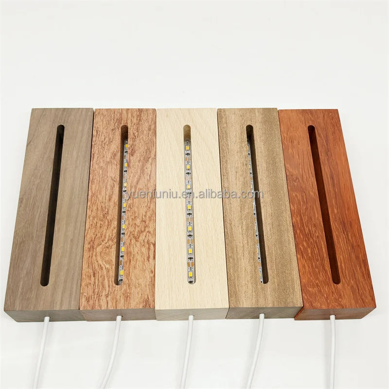 Walnut Wood Oak Solid Wood Gift Night Light Base LED Rectangular Oval 3D Illusion Light Night Light Base Wood Acrylic