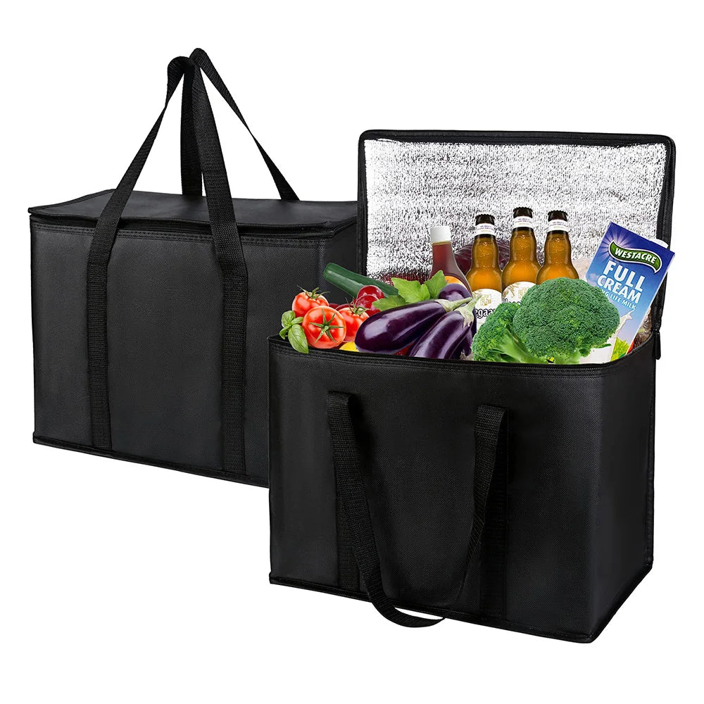 Custom Eco-Friendly Foldable Aluminum Film Insulated Lunch Bag Non-Woven Thermal Cooler for Food Letter Pattern Style