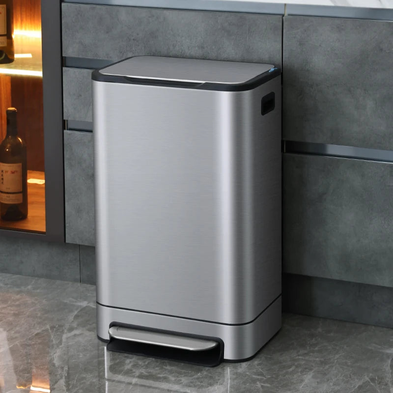 Iintelli 30L Clear Public Rubbish Dustbin Stainless Steel Soft Close Pedal Garbage Bin Trash Can for Kitchen