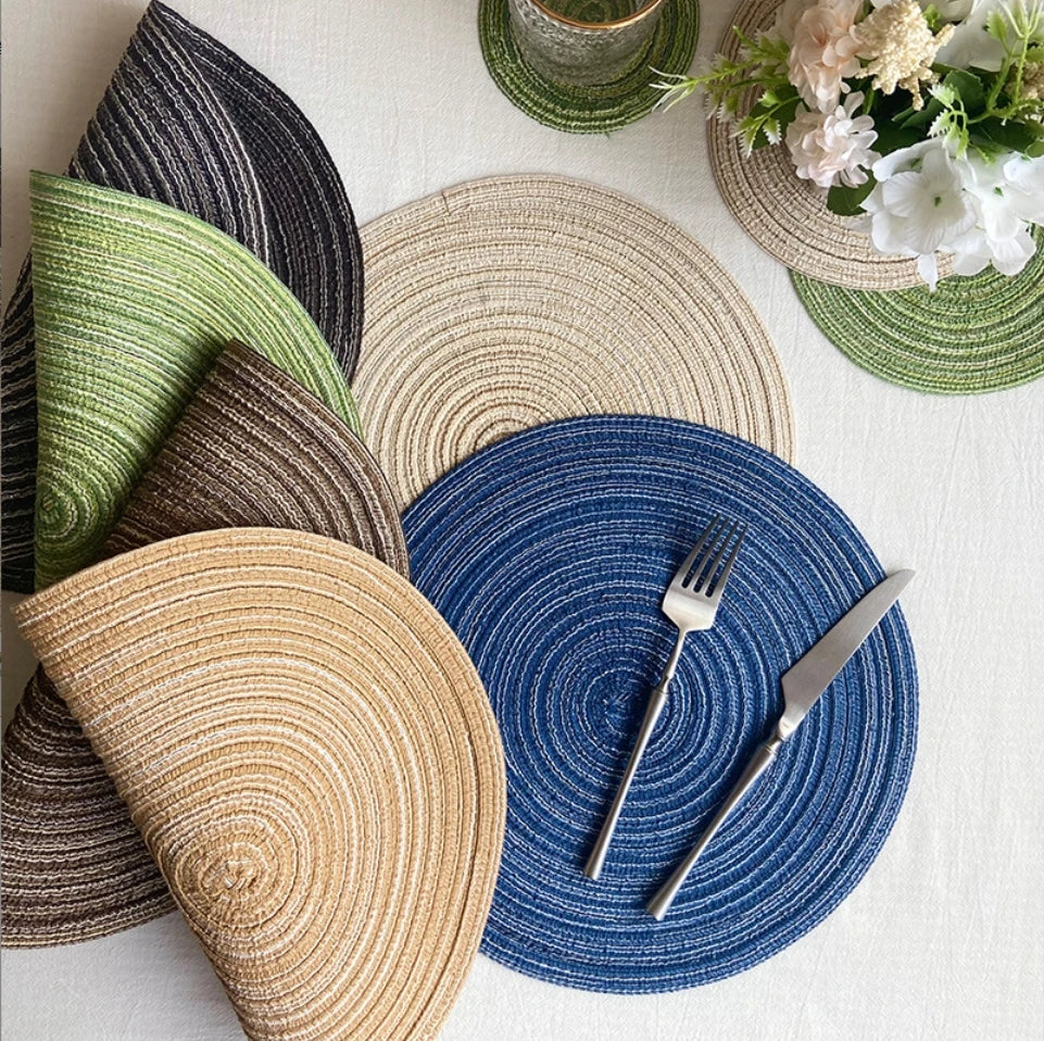 Nordic Style  Cotton Yarn Placemat Round Ramie Woven coaster Insulation Plate Decoration Home Anti-scalding Pad