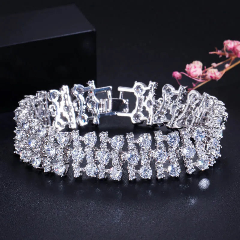 Cubic Zirconia Wedding Wide Big Bracelet for Women Jewelry